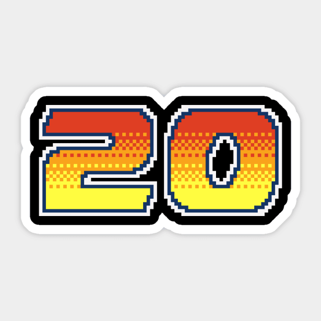 20 Pixel Font Twenty in Red Orange and Yellow Sticker by PixelTogs